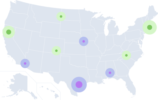 Free Will Map of the united states showing various locations marked with colored dots, possibly indicating areas of interest, data points, or locations of a specific phenomenon across the country. Writing Tool